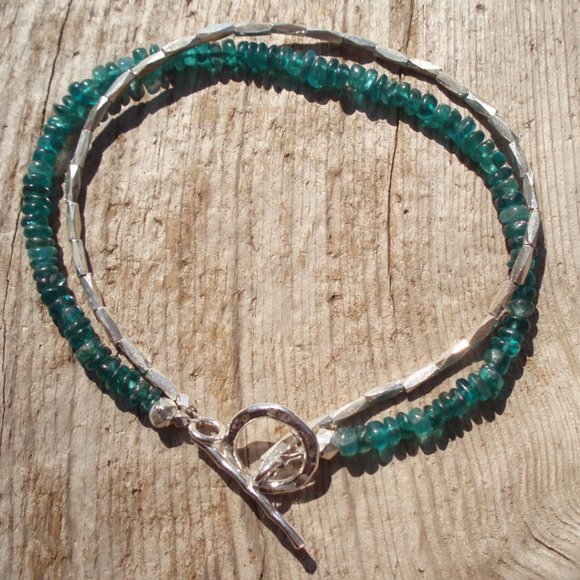 Handmade bracelets TWO DOUBLE turquoise, apatite, fine real silver - Picture 6 of 12